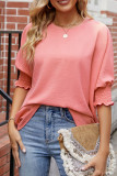 Plain Half Sleeves Smocked Cuff Top