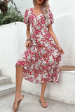 Burgundy Floral V Neck Maxi Dress