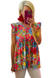 Red V Neck Ruffled Floral Babydoll Top