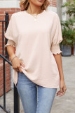Plain Half Sleeves Smocked Cuff Top