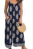 Blue Geometric Print Spaghetti Straps Wide Leg Jumpsuit