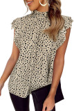 Leopard Ruffle High Neck Flowy Blouse