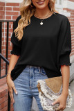Plain Half Sleeves Smocked Cuff Top