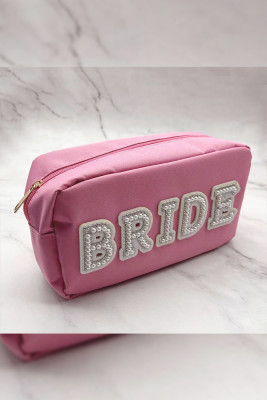 BRIDE Letter Pearls Embroidery Cosmetic Bag