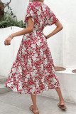 Burgundy Floral V Neck Maxi Dress