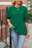 Plain Half Sleeves Smocked Cuff Top