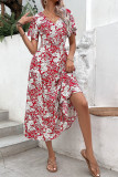 Burgundy Floral V Neck Maxi Dress