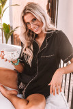 Black Leopard Long Sleeve Shirt and Shorts Lounge Set