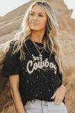 Black Hey Cowboy Vintage Splashed T Shirt