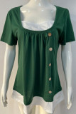 Plain Smocked Button Short Sleeves Top