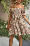 Flare Sleeves Printing Ruffle Dress