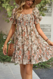 Flare Sleeves Printing Ruffle Dress