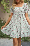 Flare Sleeves Printing Ruffle Dress