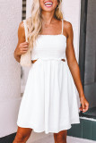 White Smocked Hollow-out Flared Mini Dress