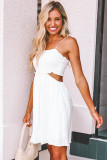 White Smocked Hollow-out Flared Mini Dress