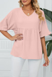 Plain V Neck Half Sleeves Chiffon Top