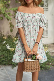 Flare Sleeves Printing Ruffle Dress