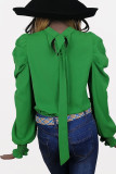 Plain Lantern Sleeves Blouse