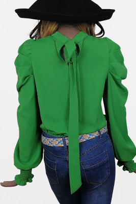 Plain Lantern Sleeves Blouse