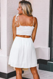 White Smocked Hollow-out Flared Mini Dress