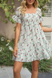Flare Sleeves Printing Ruffle Dress