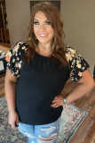 Black Floral Ruffle Sleeve Plus Size Top