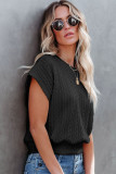 Black Textured Knit Short Sleeve Top