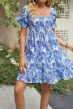 Flare Sleeves Printing Ruffle Dress