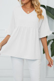 Plain V Neck Half Sleeves Chiffon Top