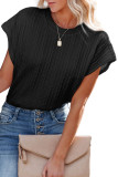 Black Textured Knit Short Sleeve Top