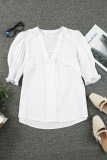White Solid Color Half Sleeve V Neck Blouse