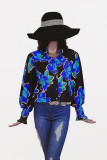 Printed Puff Smocked Cuff Open Button Blouse