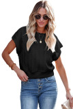 Black Textured Knit Short Sleeve Top