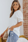 White Solid Color Half Sleeve V Neck Blouse