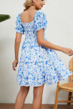 Flare Sleeves Printing Ruffle Dress