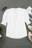 White Solid Color Half Sleeve V Neck Blouse