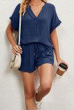 V Neck Plain Two Pieces Short Set