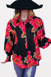 Printed Puff Smocked Cuff Open Button Blouse