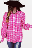 Printed Puff Smocked Cuff Open Button Blouse