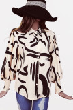 Printed Puff Smocked Cuff Open Button Blouse