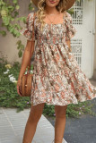 Flare Sleeves Printing Ruffle Dress