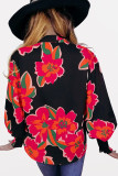 Printed Puff Smocked Cuff Open Button Blouse