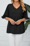 Plain V Neck Half Sleeves Chiffon Top
