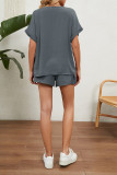 V Neck Plain Two Pieces Short Set