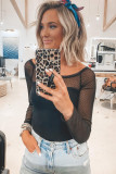 Black Dotty Mesh Overlay Long Sleeve Bodysuit