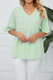 Plain V Neck Half Sleeves Chiffon Top