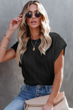 Black Textured Knit Short Sleeve Top