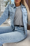 Striped Rolled Cap Sleeve Round Neck T Shirt