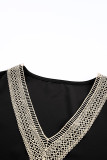 Black Lace Trim V Neck Short Sleeve Blouse