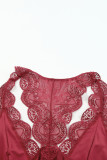Red Halter Scalloped V Neck Lace Bralette